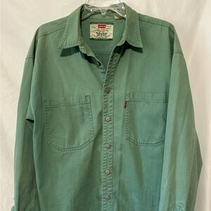 Vintage Levi's Denim Shirt Mens L Green Button Down Red Tab Metal Buttons 90’s